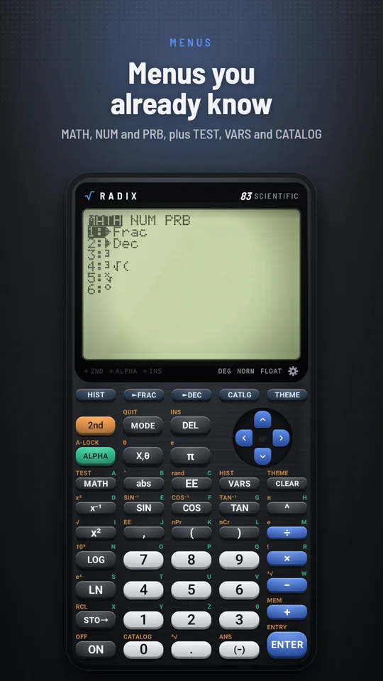 The MATH menu open on the display